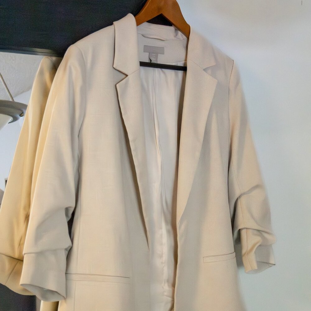 Classic Beige Longline Blazer - Neutral Lightweight Jacket